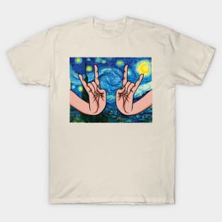 Japanese Rock Hands In The Starry Night T-Shirt